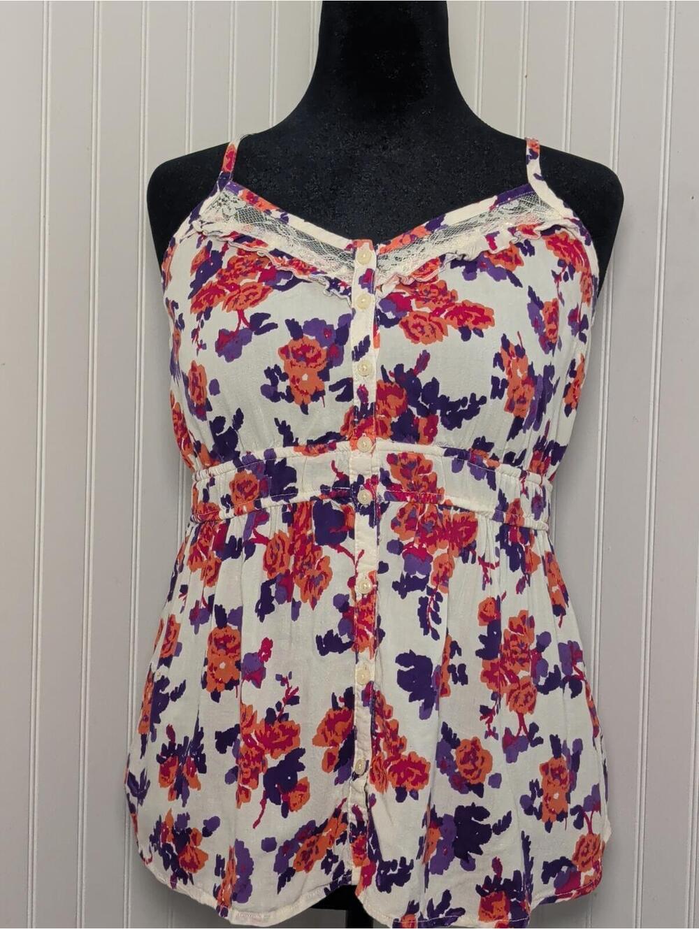 Decree Floral Print Cottagecore Spaghetti Straps Top L/G